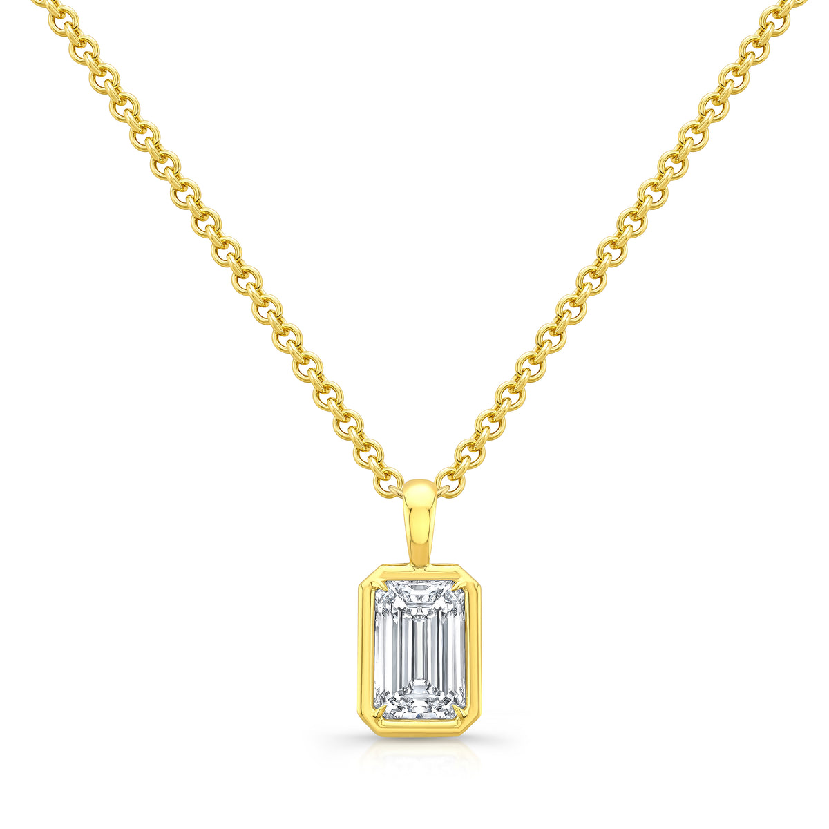 RAHAMINOV 18KY EMERALD CUT DIAMOND PENDANT