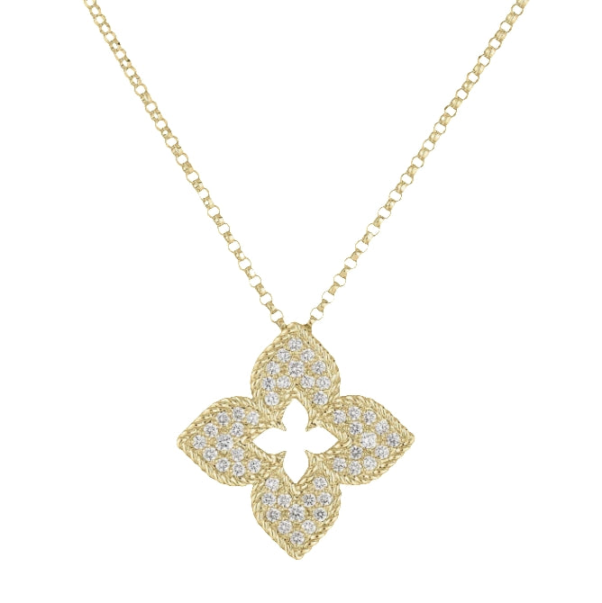 18KY VENETIAN PRINCESS PAVÉ DIAMOND MEDIUM FLOWER NECKLACE
