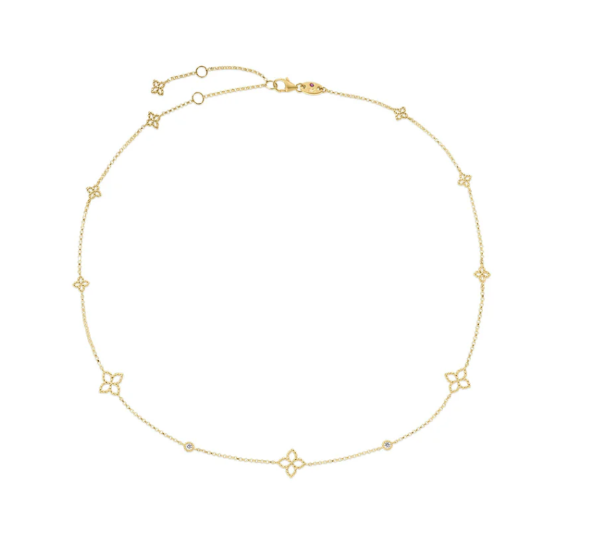 18KY PRINCIPESSA DIAMOND AND FLOWER STATION NECKLACE