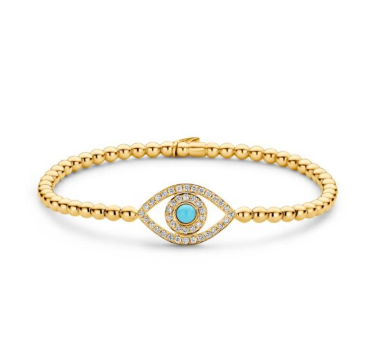 HULCHI BELLUNI 18KY DIAMOND & SAPPHIRE EVIL EYE STRETCH BRACELET