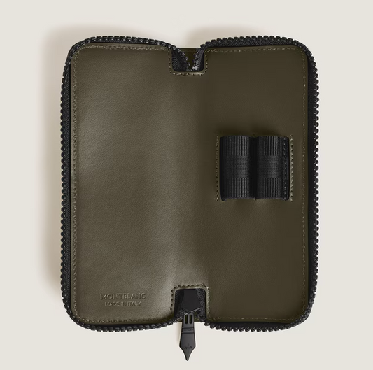 MONTBLANC 2-PEN POUCH WITH ZIP IN KHAKI EXTREME LEATHER