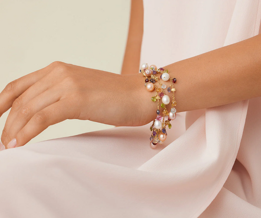 MARCO BICEGO 18KY PARADISE 3-STRAND GEMSTONE BRACELET WITH FRESHWATER PEARLS
