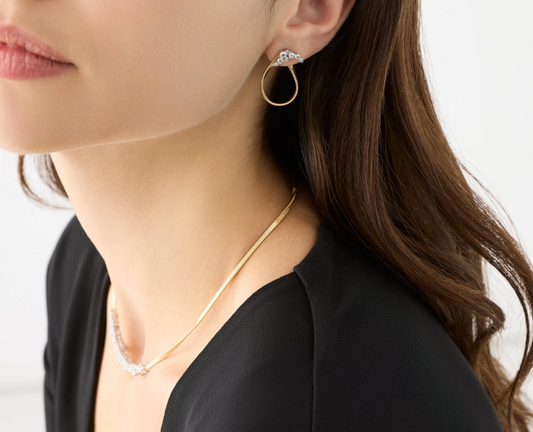MARCO BICEGO 18KY MARRAKESH OPEN HOOP THIN EARRINGS WITH DIAMOND CLUSTERS