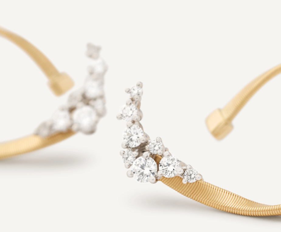 MARCO BICEGO 18KY MARRAKESH OPEN HOOP THIN EARRINGS WITH DIAMOND CLUSTERS