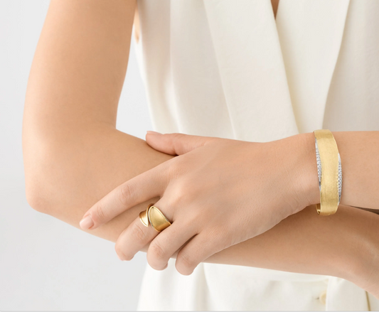 MARCO BICEGO 18KY LUNARIA BANGLE WITH DIAMND PAVE, MEDIUM WIDTH