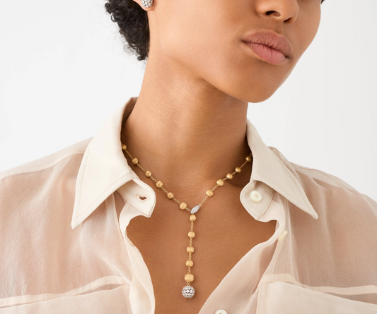 MARCO BICEGO 18KYW AFRICA LARIAT WITH DIAMOND ELEMENTS