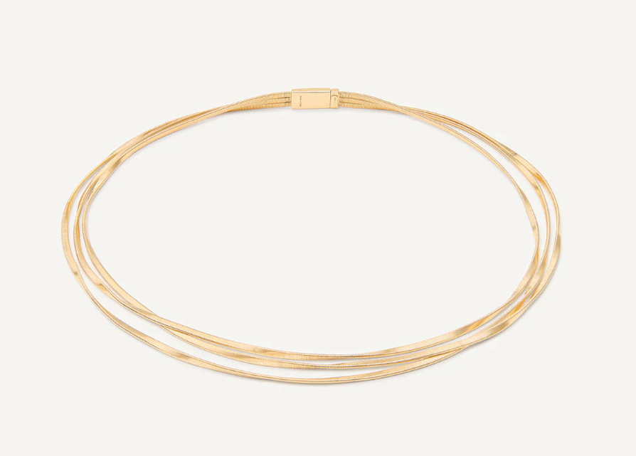 A timeless design featuring three strands of twisted coil that elegantly envelop the neck. This 18K yellow gold necklace is an iconic jewelry piece and an exquisite design object.