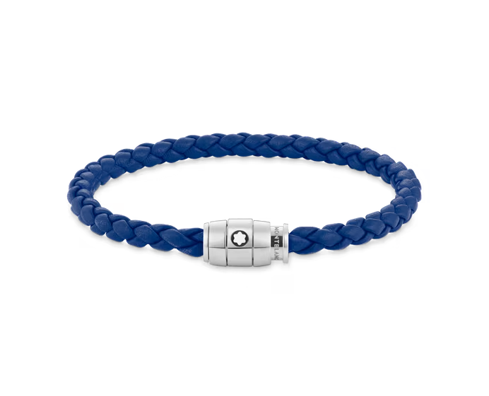 MONTBLANC BRACELET STEEL 3 RINGS CLOSING AND BLUE LEATHER