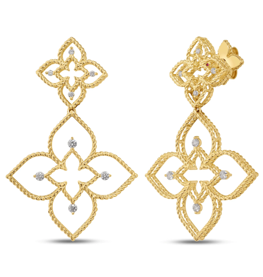 PRINCESS FLOWER LARGE OPEN FRAME DIAMOND DROP EARRINGS