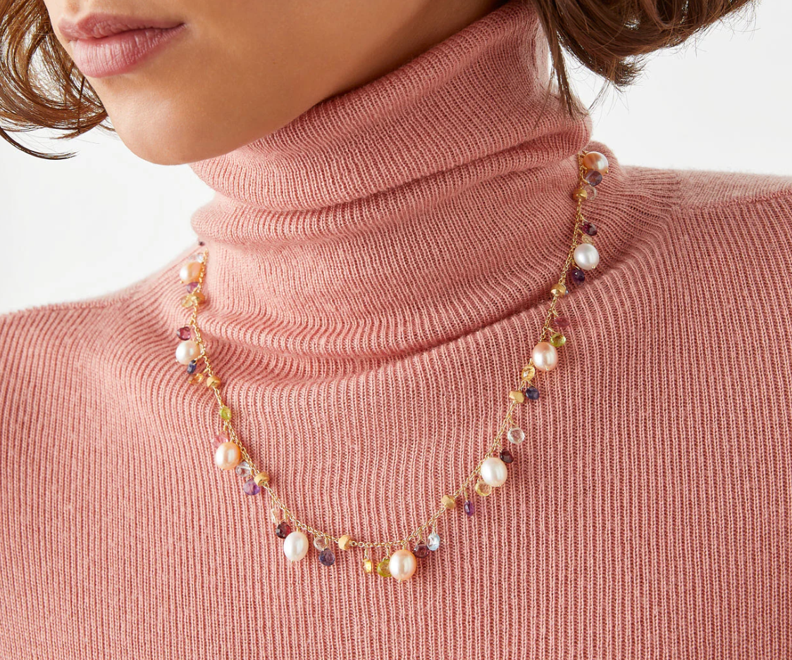 MARCO BICEGO 18KY PARADISE GOLD GEMSTONE NECKLACE WITH PEARLS