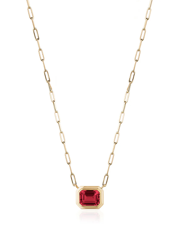 GOSHWARA EAST-WEST EMERALD CUT GARNET BEZEL PENDANT