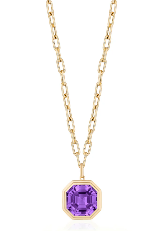 GOSHWARA 18KY ASSCHER CUT AMETHYST OCTAGON PENDANT