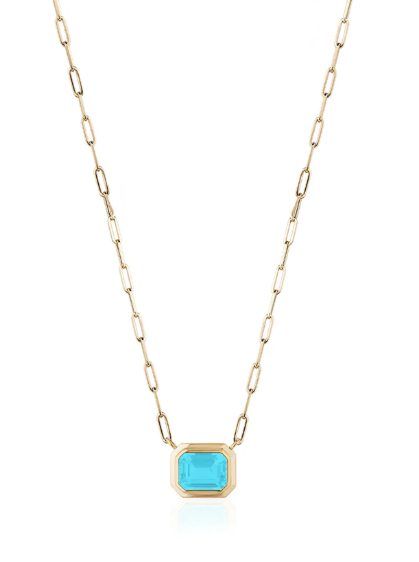 GOSHWARA 18KY EAST-WEST TURQUOISE EMERALD CUT BEZEL PENDANT