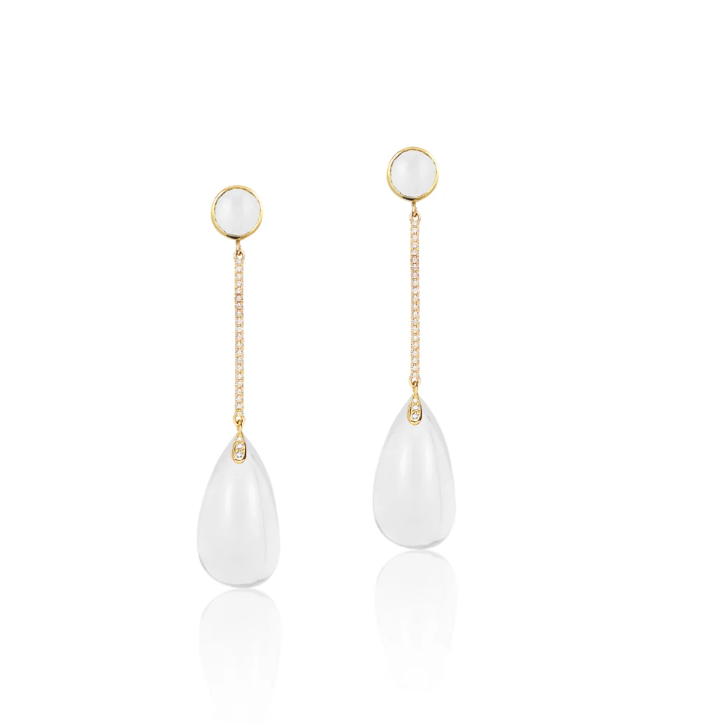 GOSHWARA 18KY MOON QUARTZ DIAMOND BAR CABOCHON EARRINGS