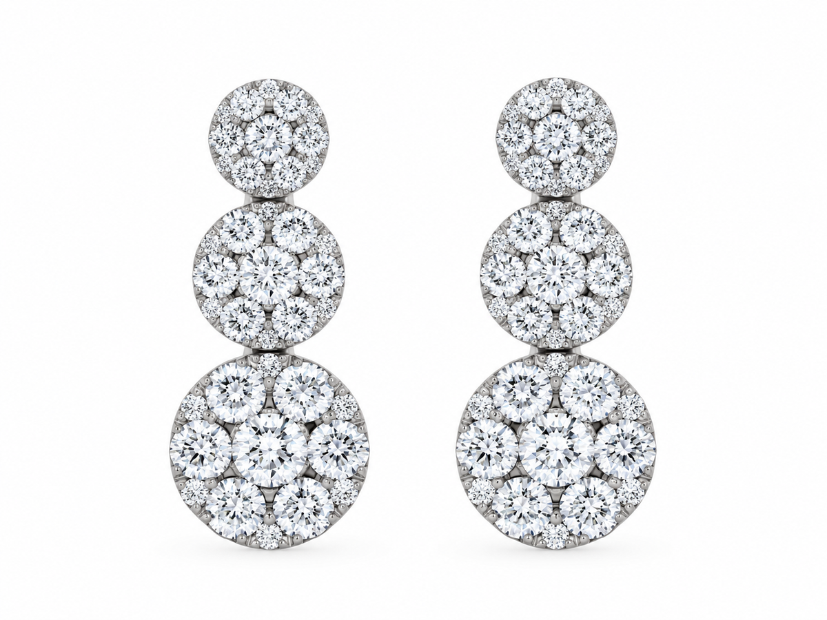 18KW THREE TIER DIAMOND DROP EARRINGS