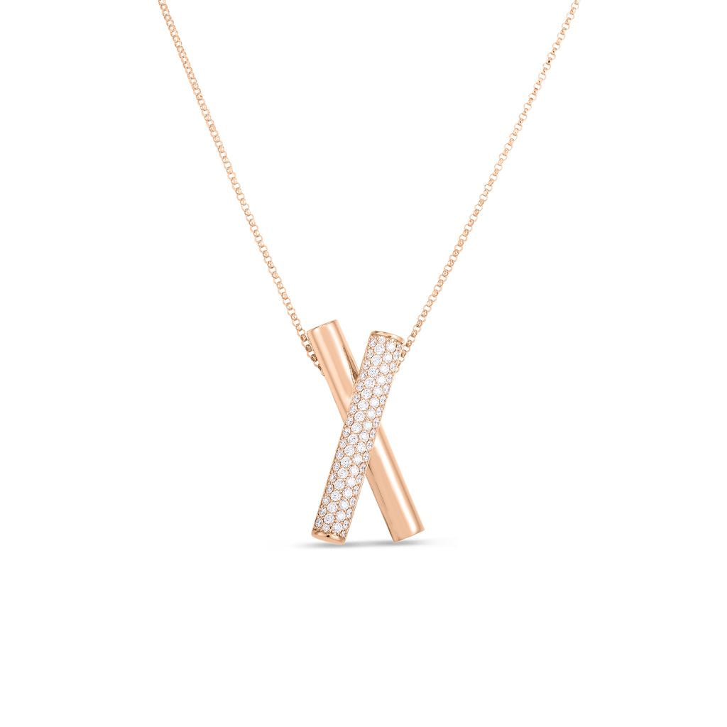 18KR DOMINO DIAMOND CROSSOVER NECKLACE
