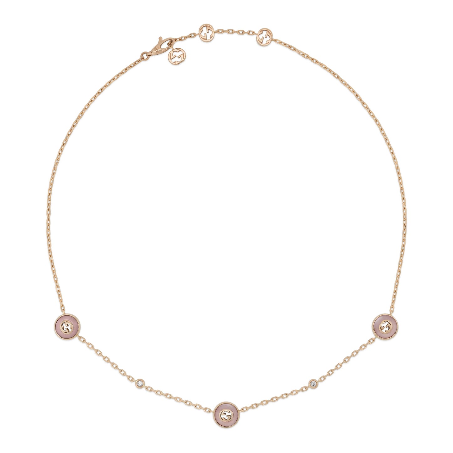 18KP GUCCI INTERLOCKING PINK OPAL NECKLACE