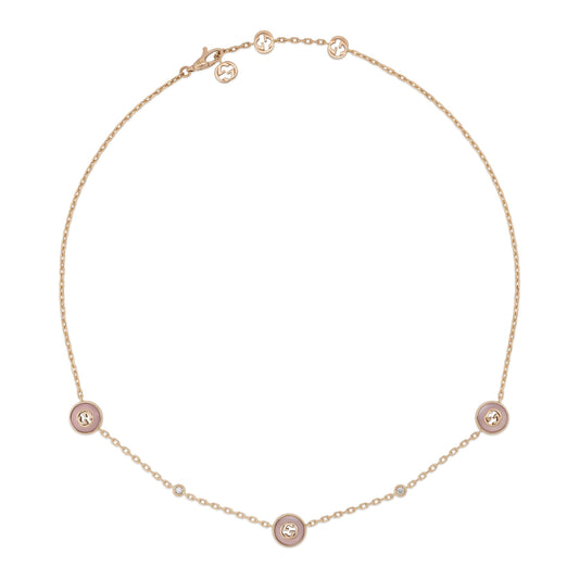 18KP GUCCI INTERLOCKING PINK OPAL NECKLACE