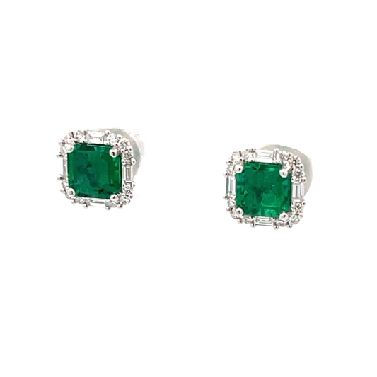 18KW EMERALD 1.61CT 6BG DIA .17CT DIA .16CT EAR