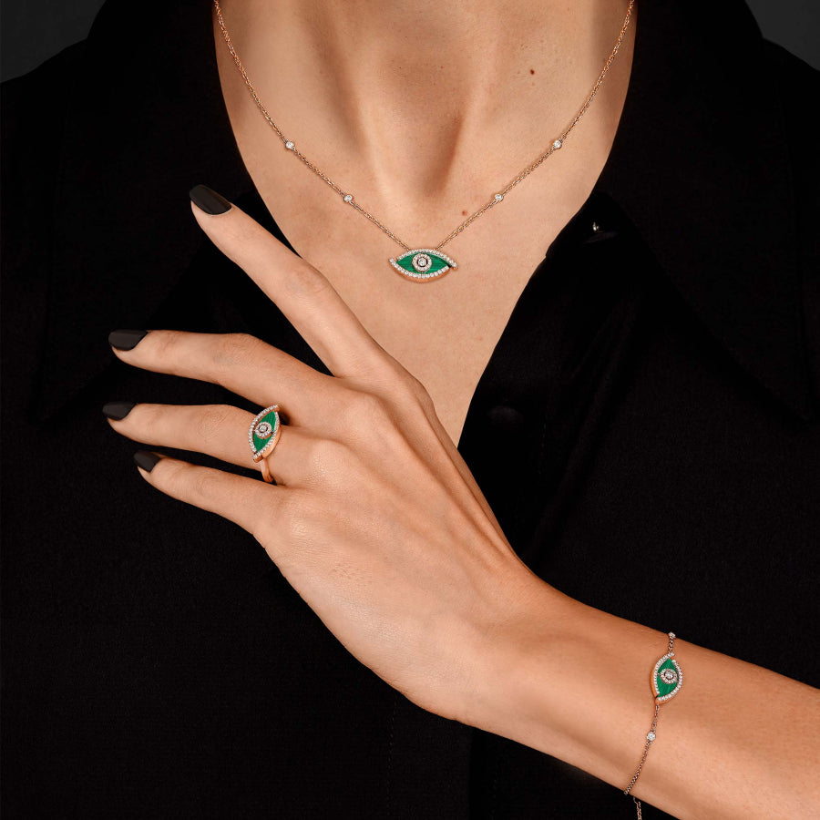 18KY & MALACHITE LUCKY EYE NECKLACE