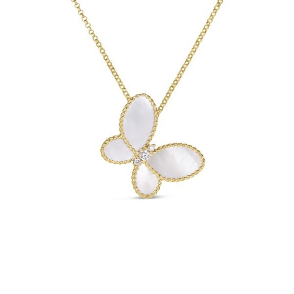 18KY JASMINE DIAMOND AND MOTHER OF PEARL BUTTERFLY NECKLACE