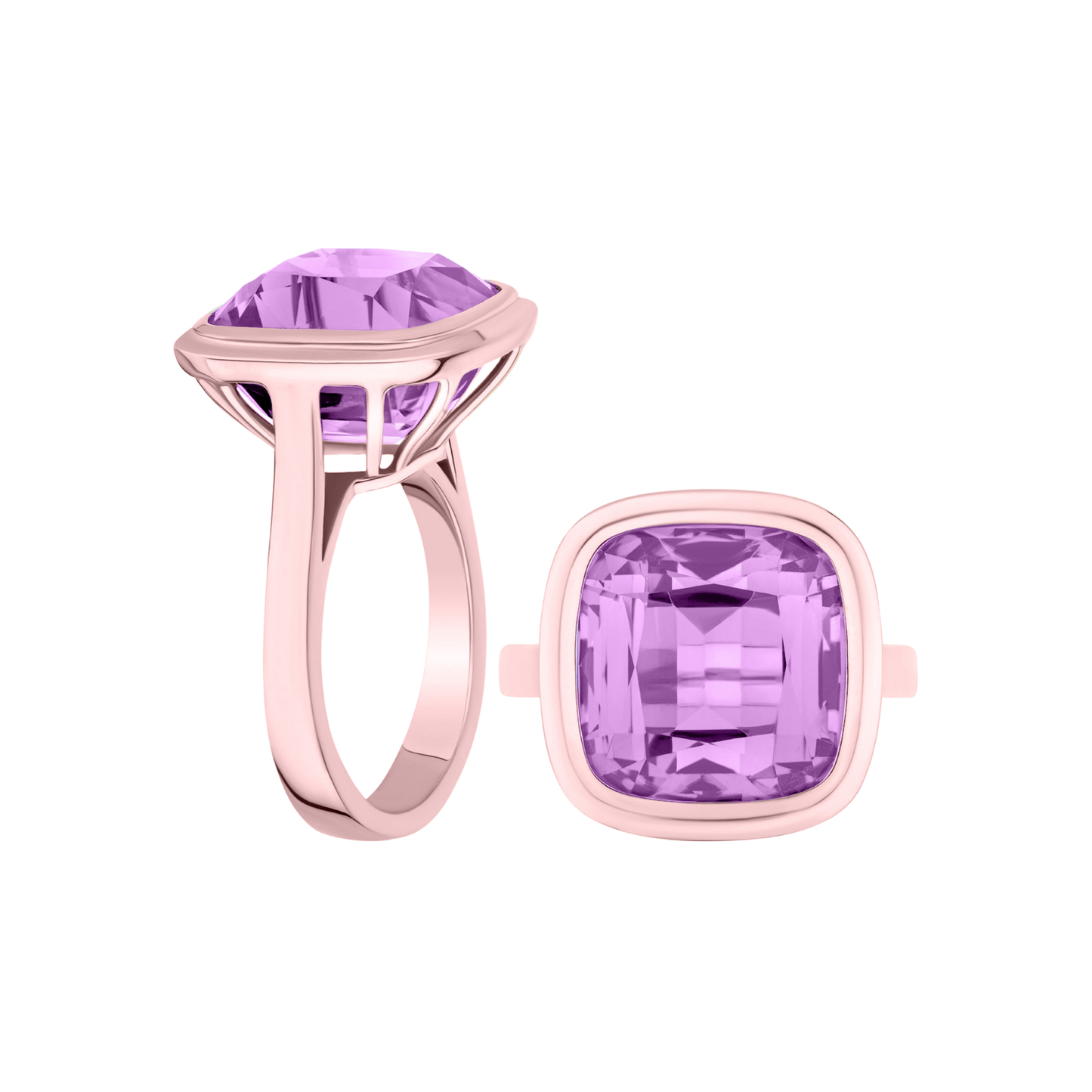 GOSHWARA 18KR OPEN GALLERY CUSHION AMETHYST RING