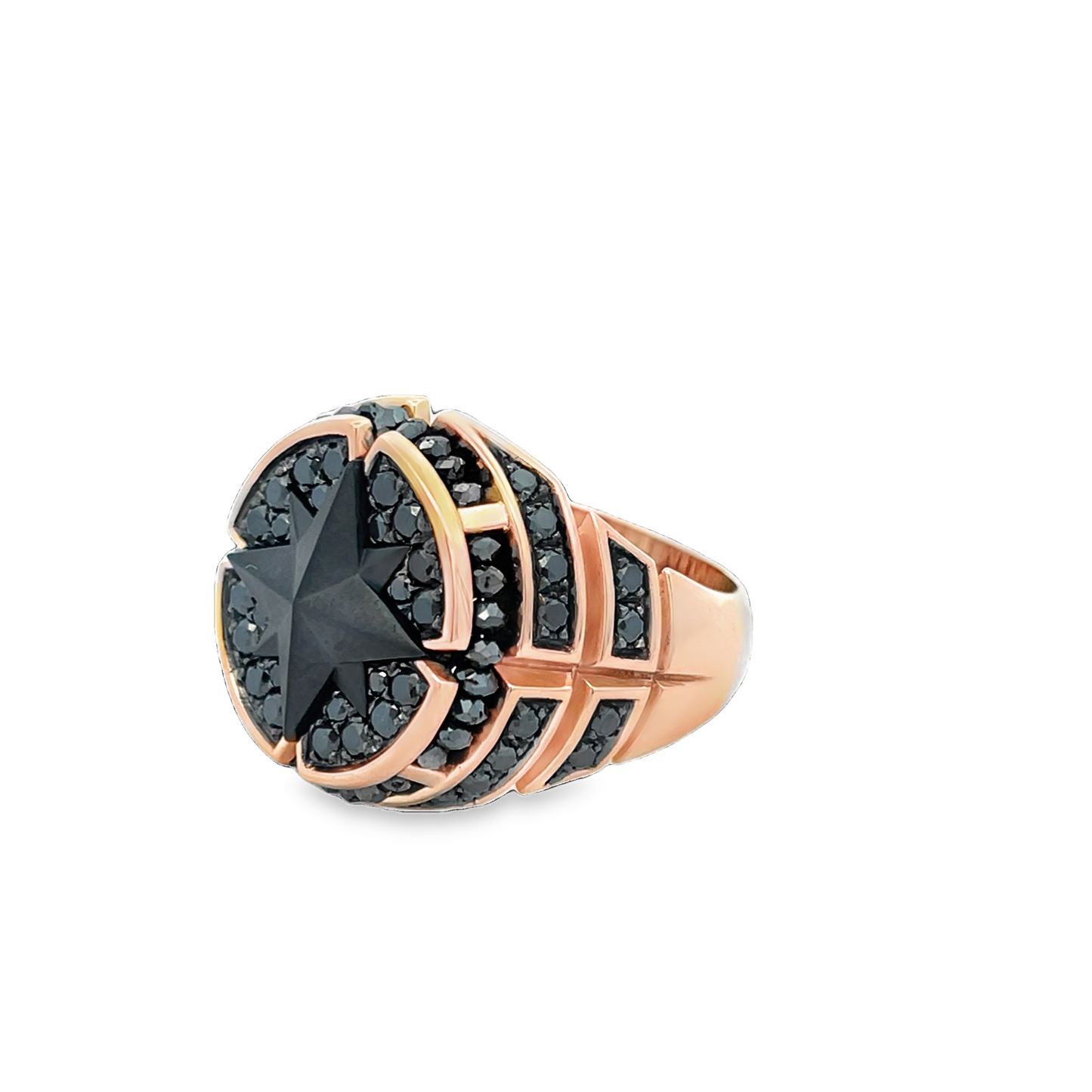 Zancan 18k rose gold ring with black diamonds and black ceramic. Completely hand made in Italy. The ring is part of Black Magic collection: a timeless collection that celebrates a new, updated concept of elegance. Its the result of years of research into style and innovation. Class and innovation come together thanks to quality manufacture and scrupulous attention to detail.