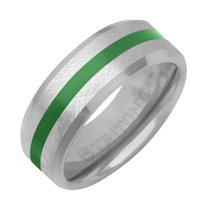 8MM TUNGSTEN & GREEN CERAMIC BAND