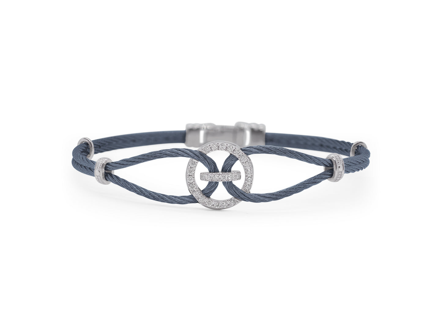 BLUE CABLE BRACELET WITH OPEN DIAMOND CIRCLE