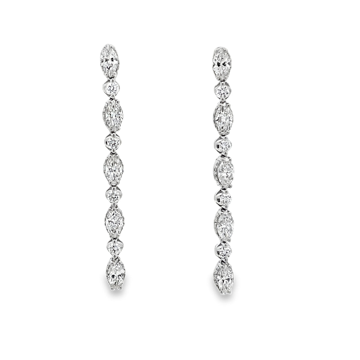 18KW MARQUISE & ROUND DIAMOND DROP DANGLE EARRINGS