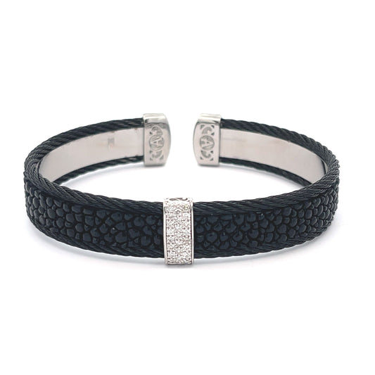 BLK CABLE/STINGRAY CUFF W/DIAS