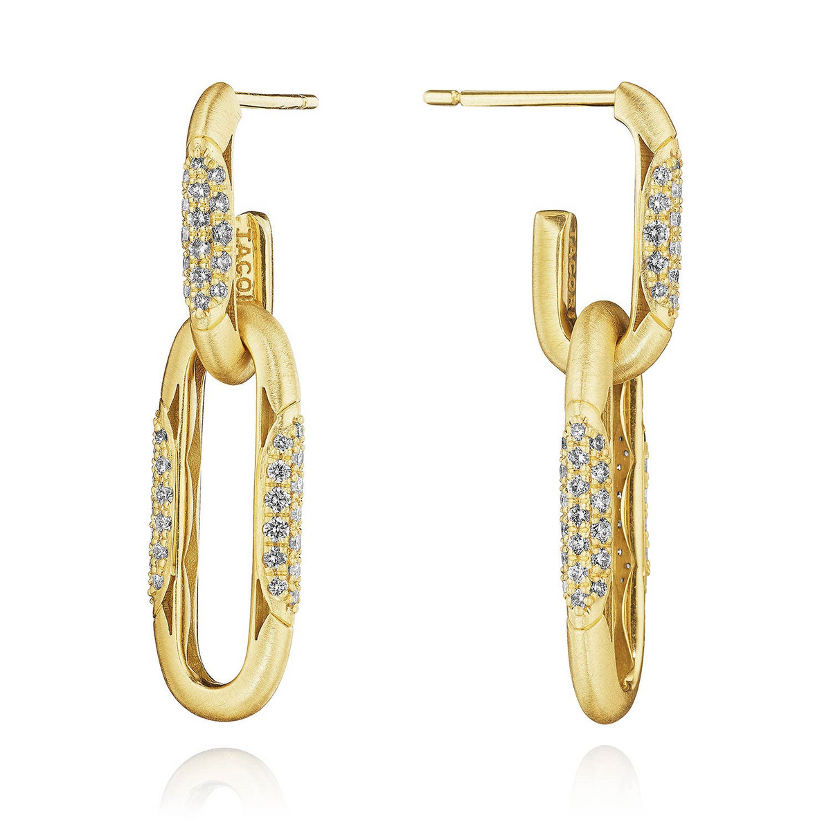 18KY CRESCENT ECLIPSE DOUBLE LINK DIAMOND DANGLE EARRINGS