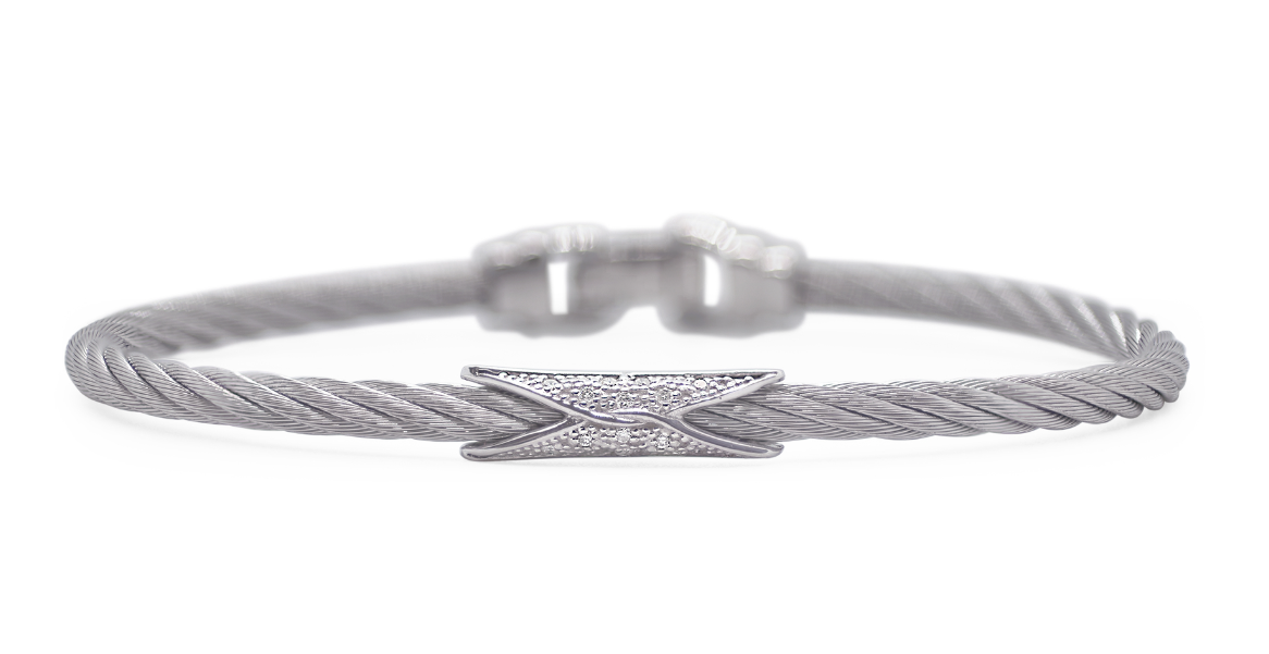 3MM GREY SLIM CABLE HOURGLASS DIAMOND BRACELET