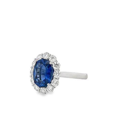 18KW OVAL SAPPHIRE AND DIAMOND RING