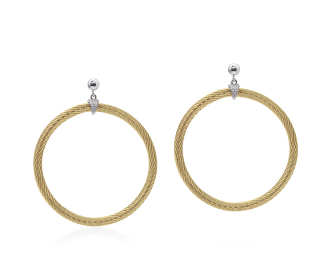 YELLOW CABLE ROUND EARRINGS WITH DIAMONDS