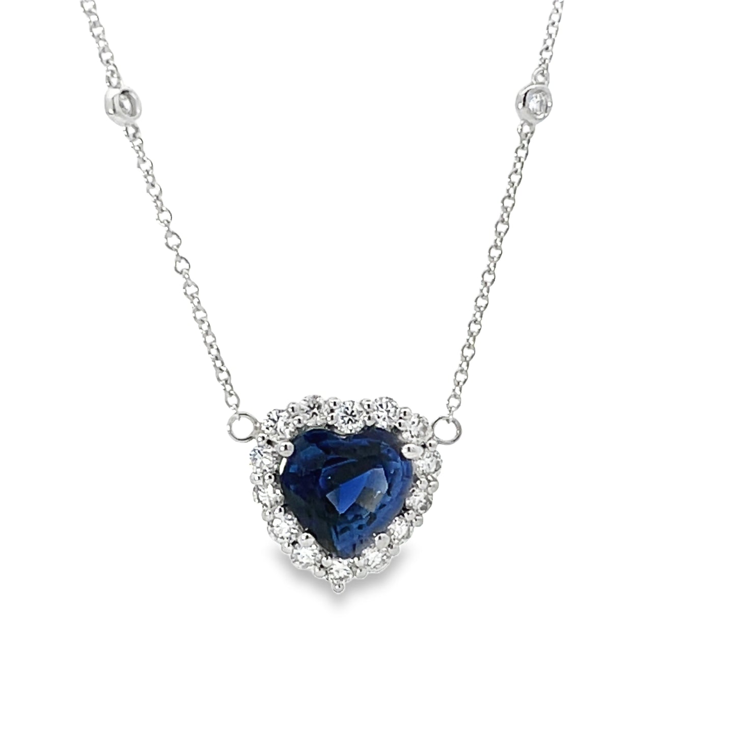 18KW DIAMOND AND BLUE SAPPHIRE HEART NECKLACE