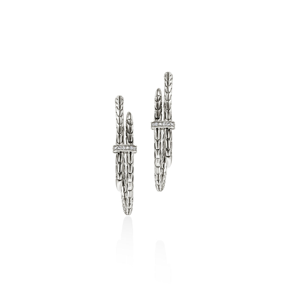 Spear Hoop Earring, Silver, Diamonds, 40MM