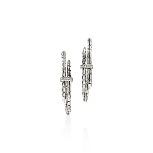Spear Hoop Earring, Silver, Diamonds, 40MM