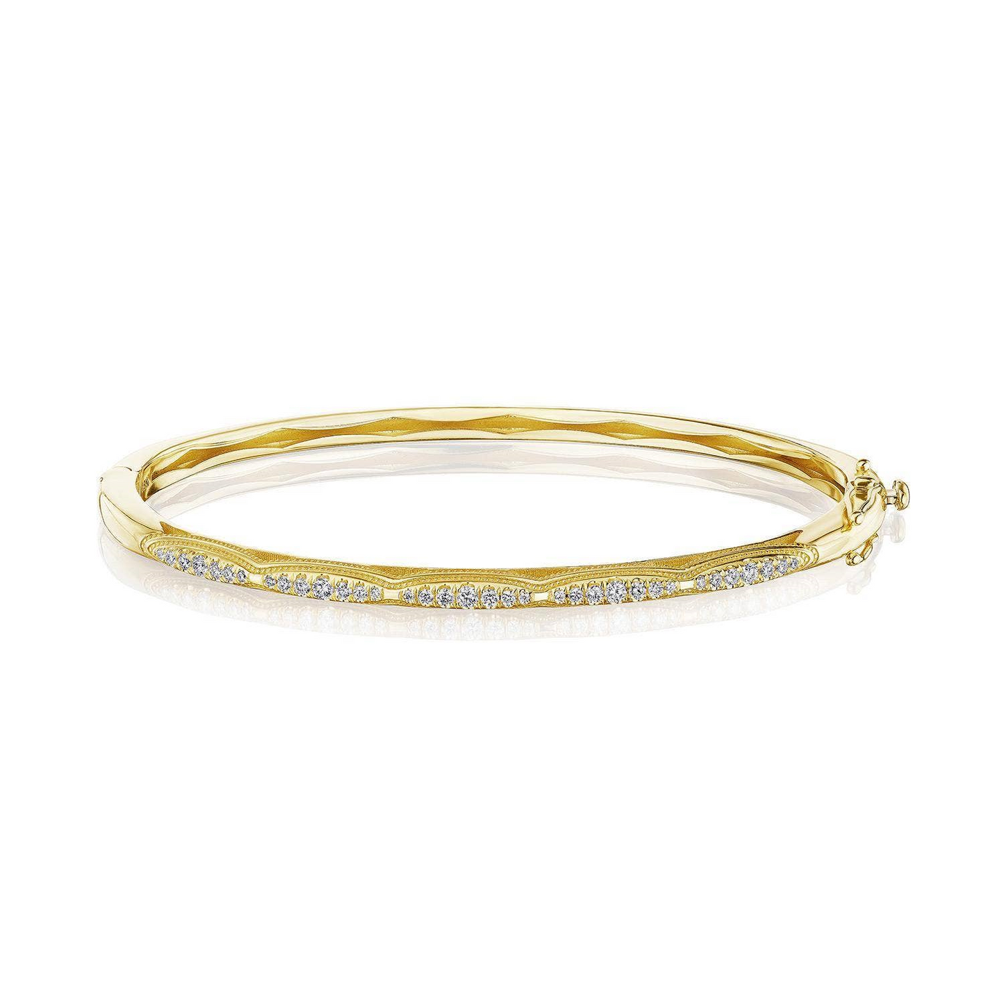 18KY CRESCENT ECLIPSE SINGLE ROW DIAMOND BANGLE 3MM