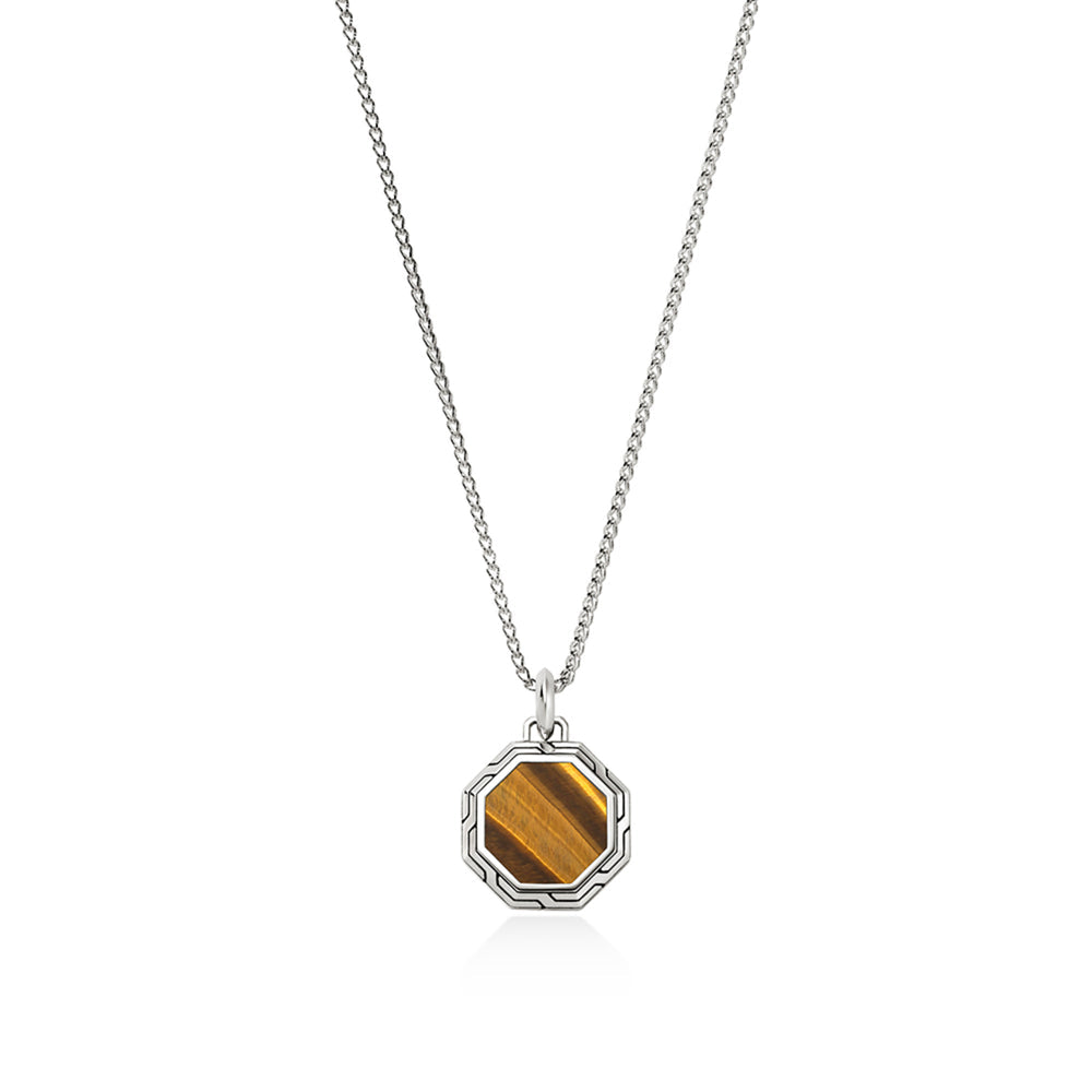 MENS SILVER & TIGER EYE TAG NECKLACE