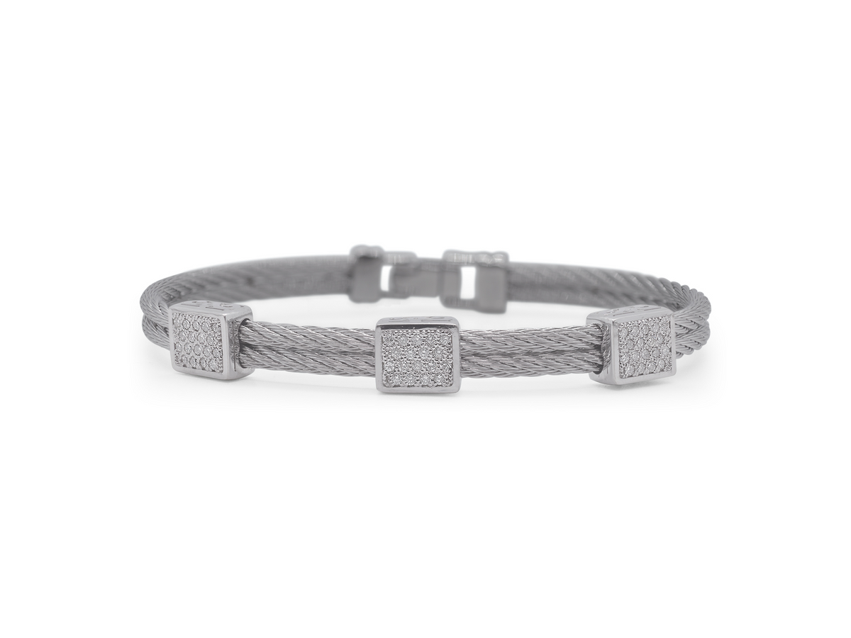 2 ROW GRAY CABLE 3 STATION DIAMOND BANGLE