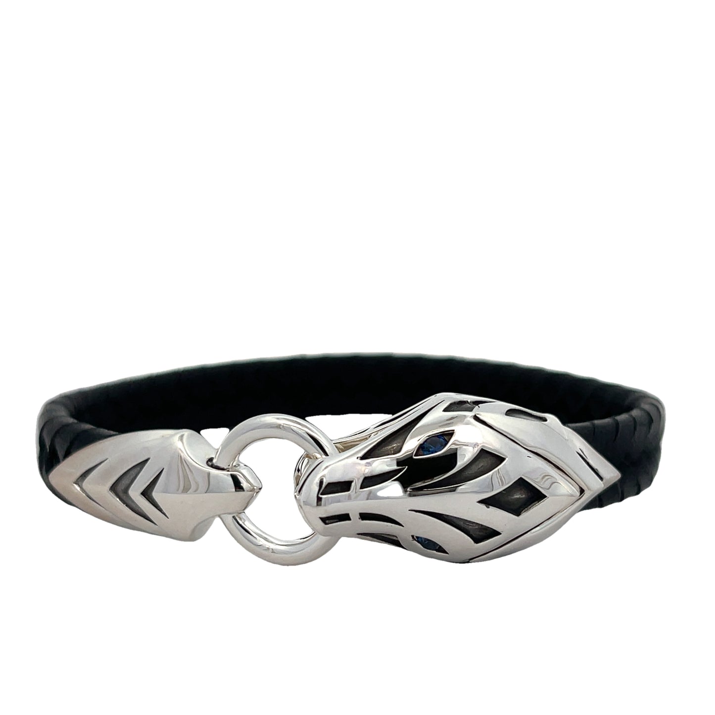 Naga Bracelet, Leather, Sterling Silver, Blue Sapphire, 10MM