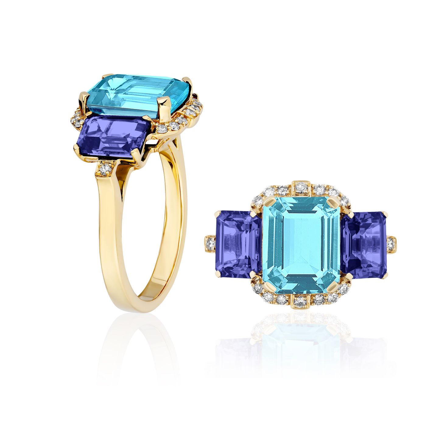 GOSHWARA 18KY THREE STONE COCKTAIL RING