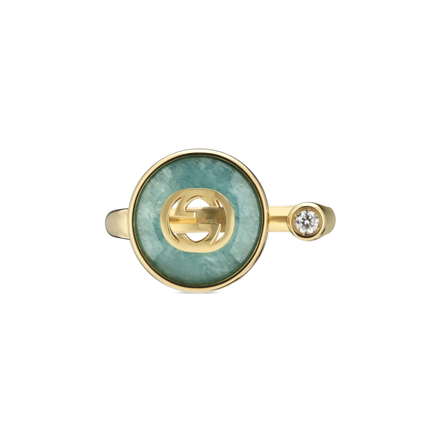 18KY GUCCI INTERLOCKING AMZONITE RING