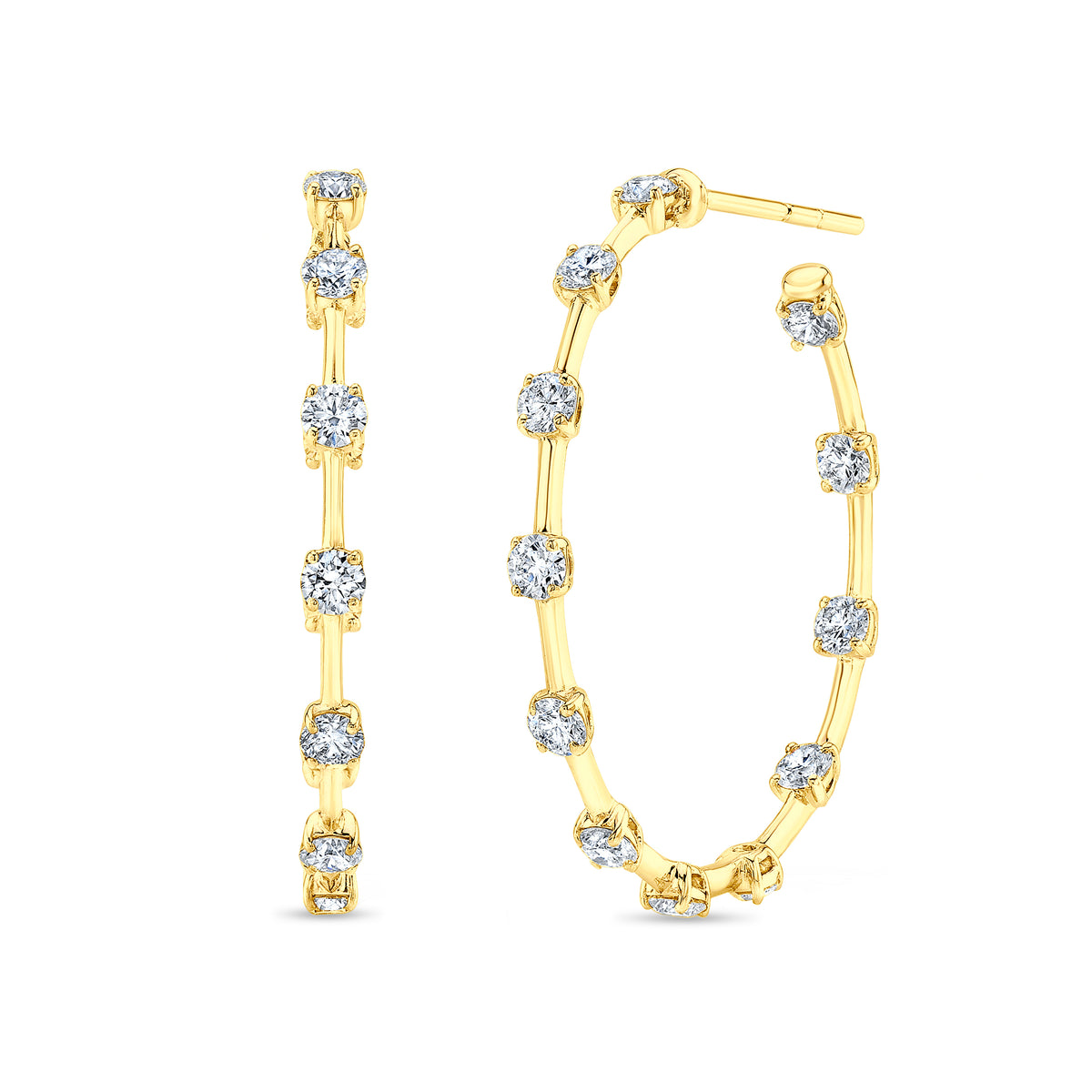 RAHAMINOV 18KY DIAMOND STATION MEDIUM HOOP EARRINGS