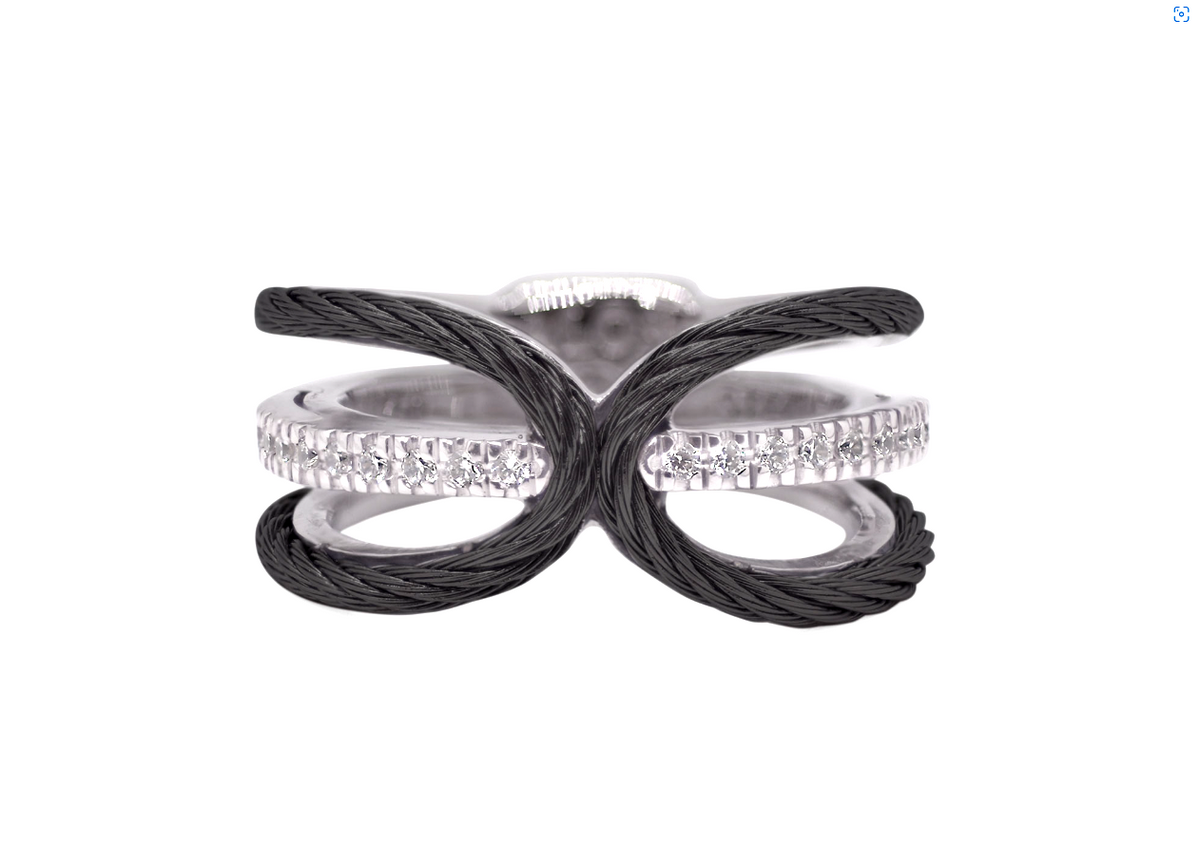 18KW/SS & BLACK CABLE DIAMOND FASHION RING