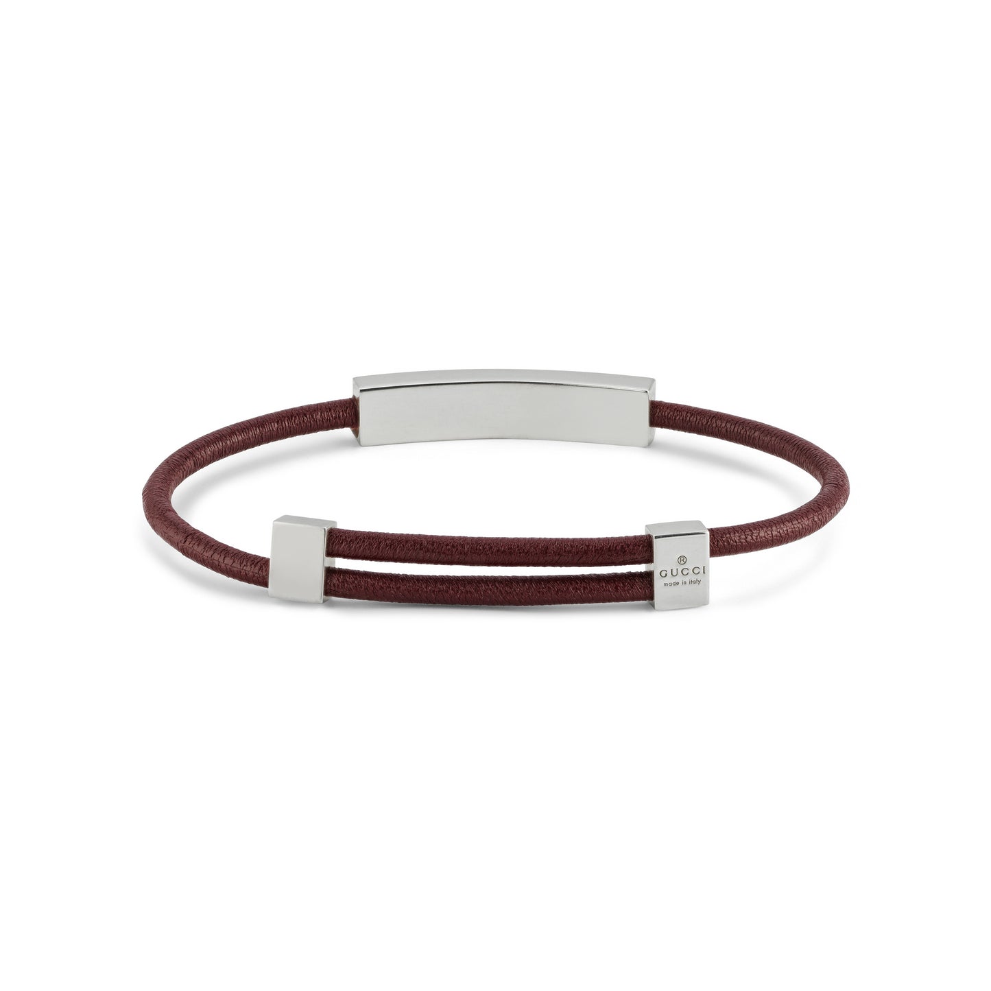SS GUCCI TAG INTERLOCKING G LOGO ON RED LEATHER CORD