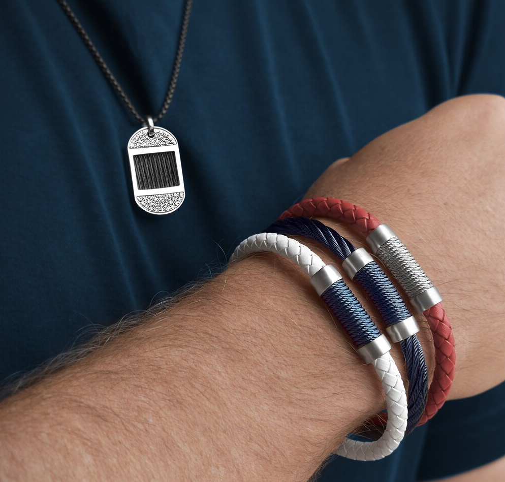 RED LEATHER AND BLACK TWISTED CABLE BRACELET