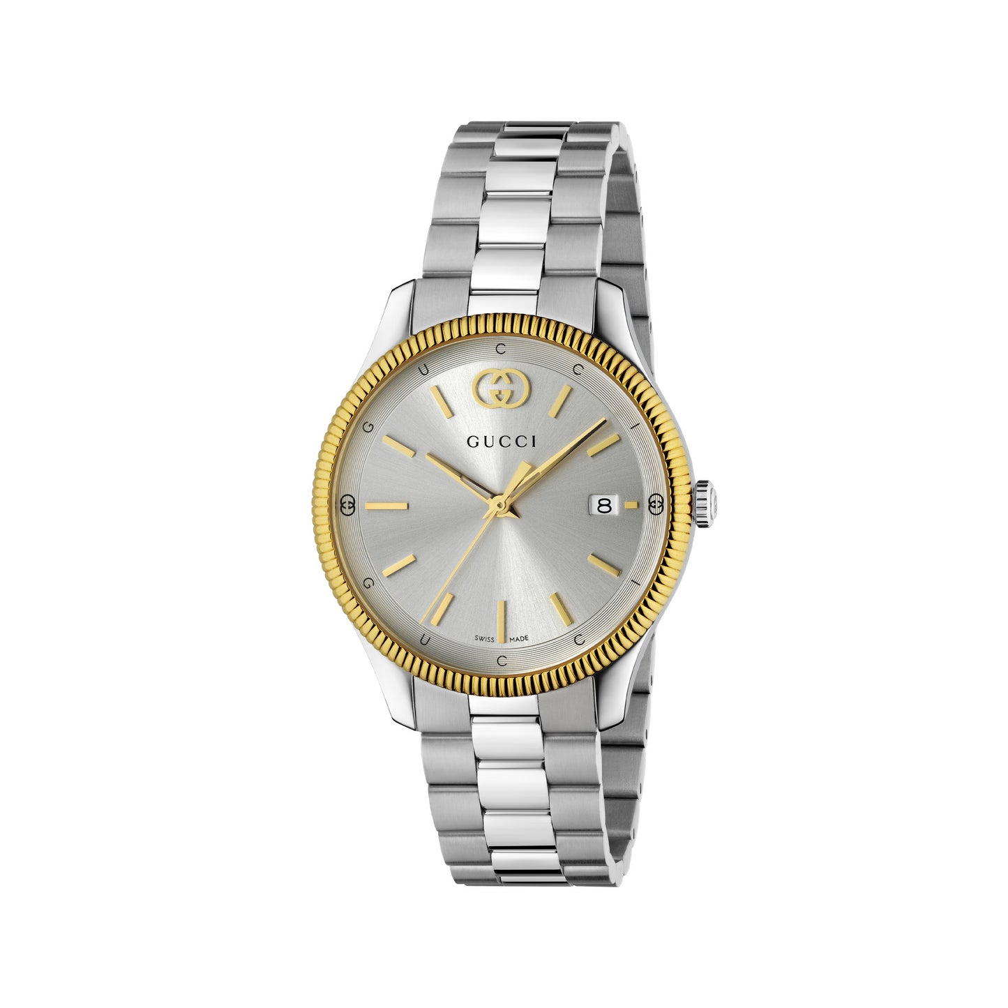 38MM SS G-TIMELESS GOLD PLATED BEZEL SILVER DIAL