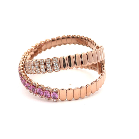 18KR DIAMOND AND PINK SAPPHIRE BANGLE
